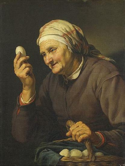Hendrick Bloemaert Old woman selling eggs. oil painting image
